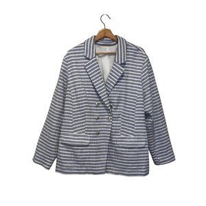 J.Jill Blue & White Striped Double-Breasted Lined Women's Blazer Jacket Size 2X